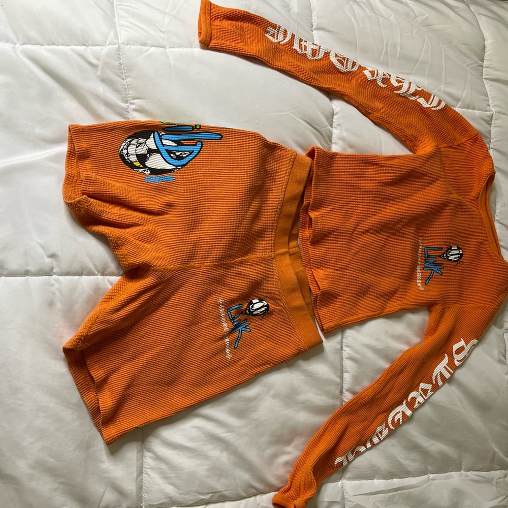 Chrome hearts matty boy crop top long sleeve biker shorts boxer pants set orange